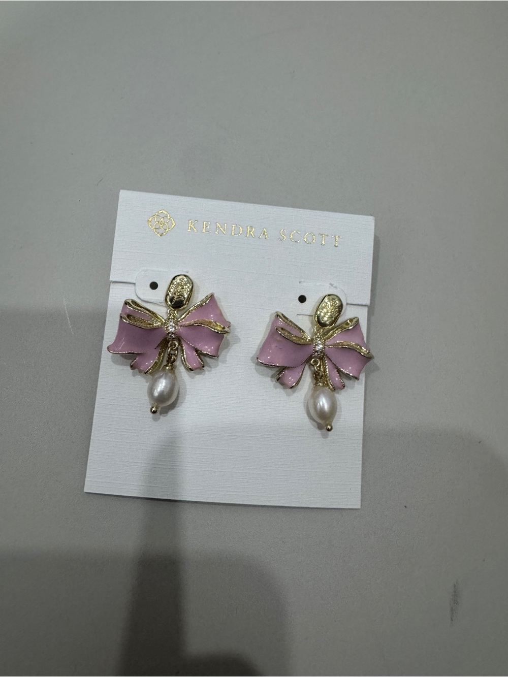 Kendra Scott Pink Bow Pearl Drop Earrings